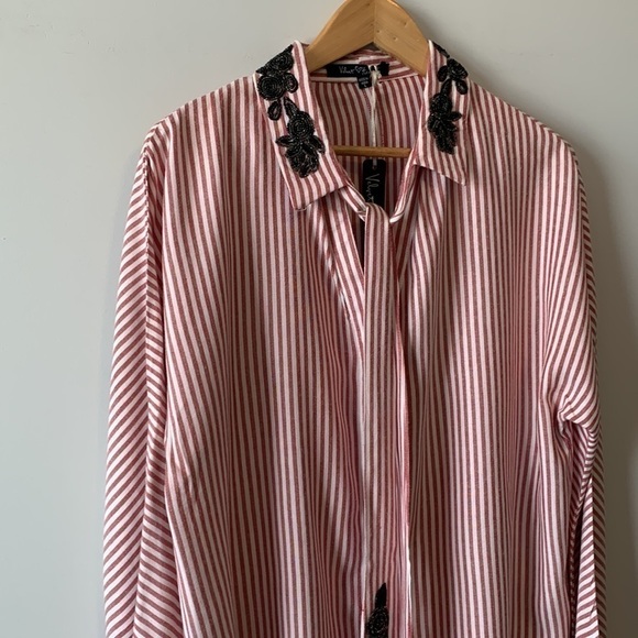 Velvet Heart  Retro 80s Ebroidered Neck Tie Button Down Shirt Size Large NWT - Picture 5 of 16